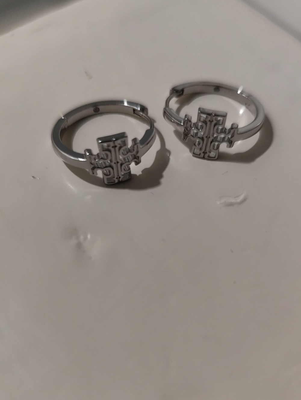 Tory Burch Silver Logo Hoop Earrings